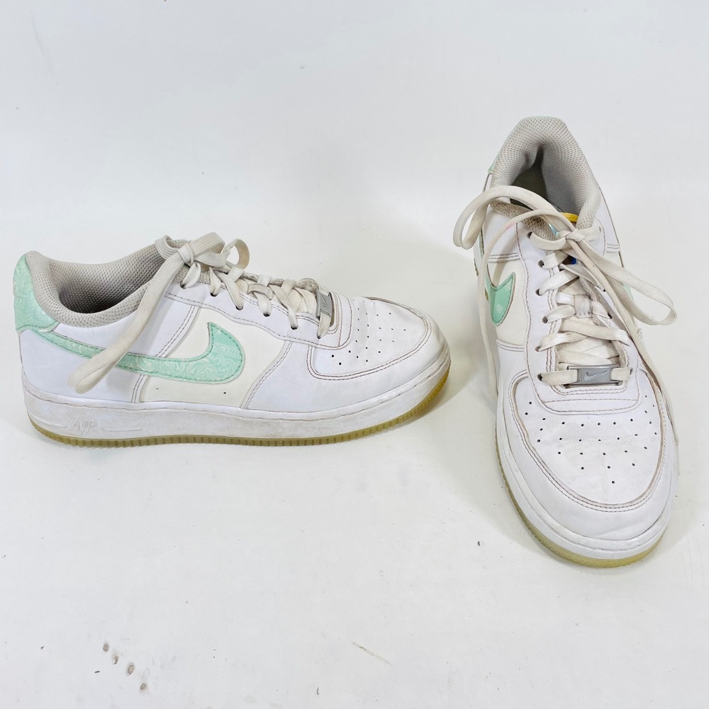 Nike Air Force 1 Low White Mint Green Paisley FJ7706-131 Kids 6.5Y
